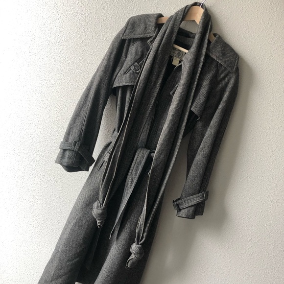 Vintage 100% Wool Houndstooth Trench & Scarf - Picture 3 of 6